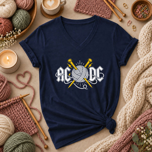 AC/DC Knitting Rock Parody Women's V-Neck