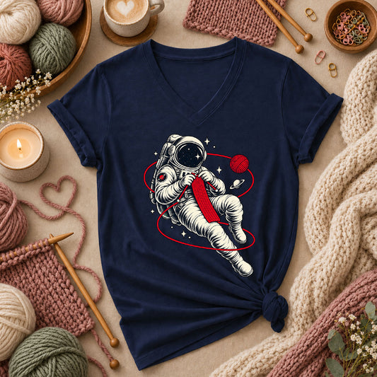 Astronaut Knitting In Space Women's V-Neck