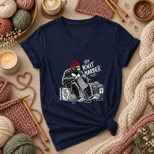 Knit Harder Gorilla With Beanie Women's V-Neck