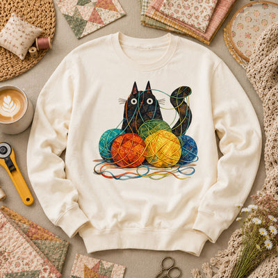 Meow Cat With Yarn Balls Long Sleeve
