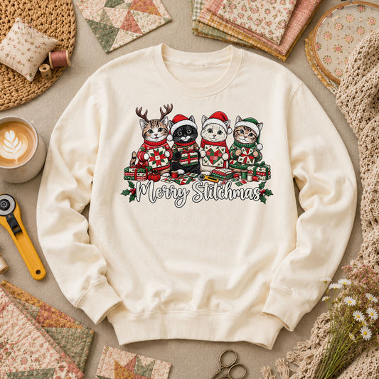 Merry Stitchmas Kittens Quilting Together Long Sleeve