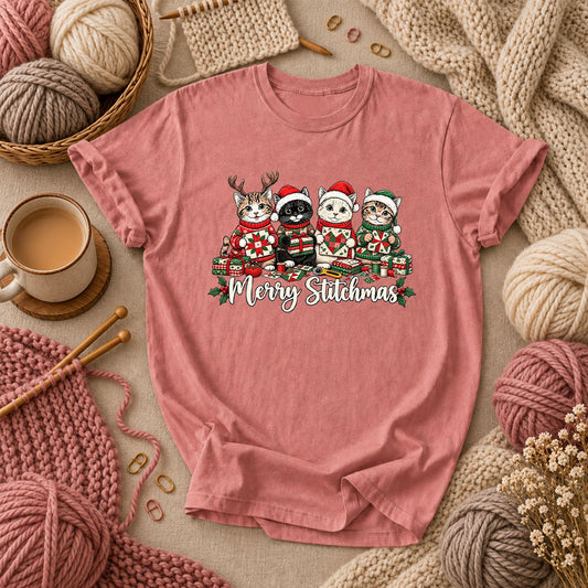 Merry Stitchmas Kittens Quilting Together T-Shirt