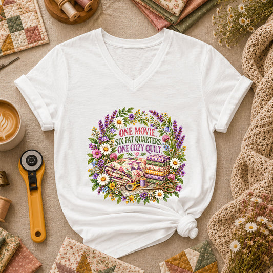 One Movie Six Fat Quarters One Cozy Quilt Women's V-Neck
