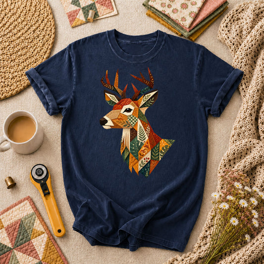 Patchwork Fall Deer Head T-Shirt