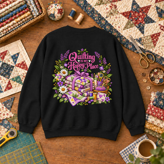 Quilting Is My Happy Place Floral Sweatshirt