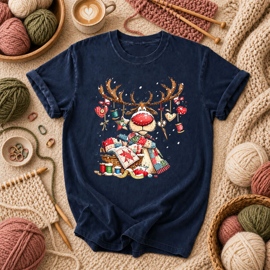 Rudolph Red Nose Reindeer With Quilt Basket T-Shirt