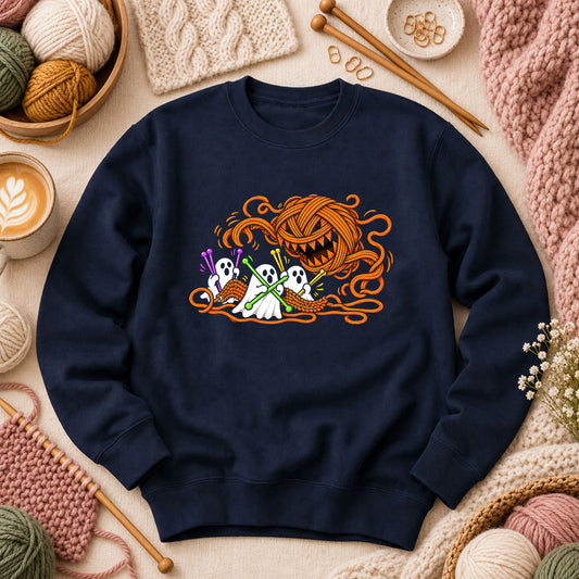 Spooky Pumpkin Yarn Monster Ghosts Long Sleeve