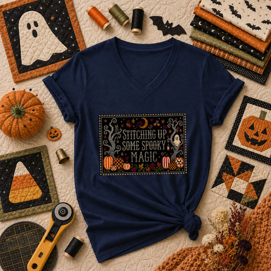 Stitching Up Some Spooky Magic Women's V-Neck