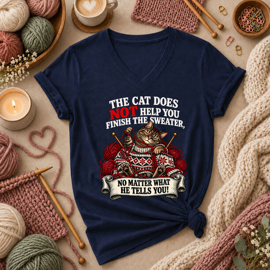The Cat Does Not Help You Finish The Sweater Women's V-Neck