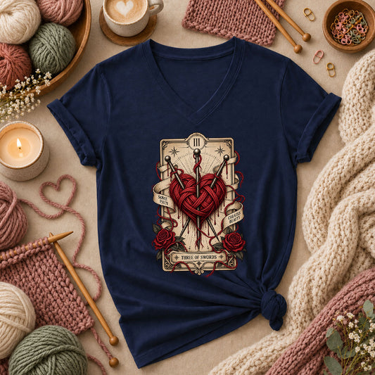 Three Of Swords Tarot Yarn Heart Women's V-Neck