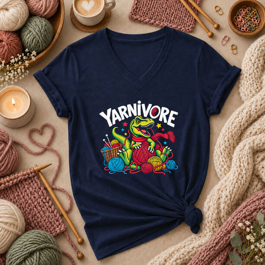 Yarnivore Dinosaur With Yarn Balls Women's V-Neck