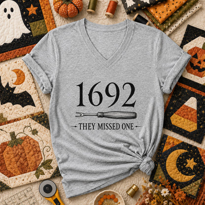 1692 They Missed One Witch Halloween Women's V-Neck - Athletic Heather
