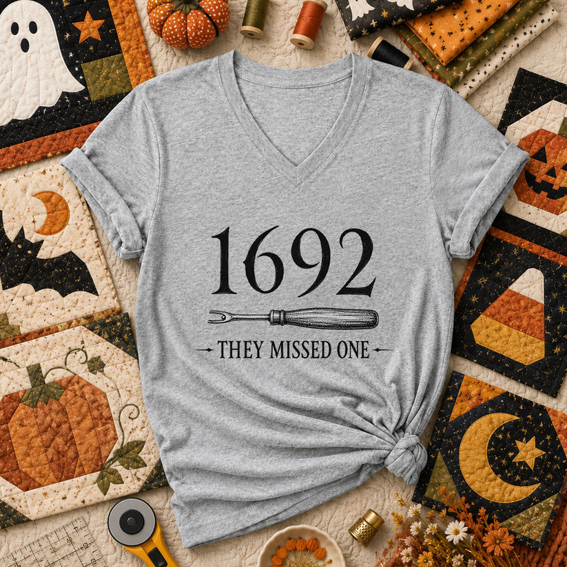 1692 They Missed One Witch Halloween Women's V-Neck - Athletic Heather