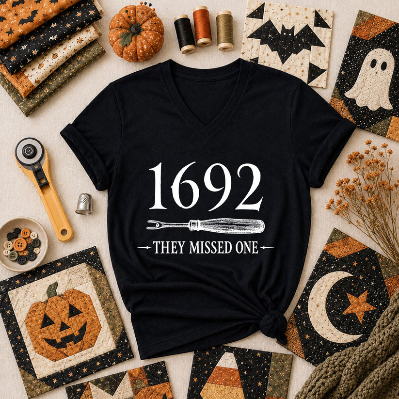 1692 They Missed One Witch Halloween Women's V-Neck - Black