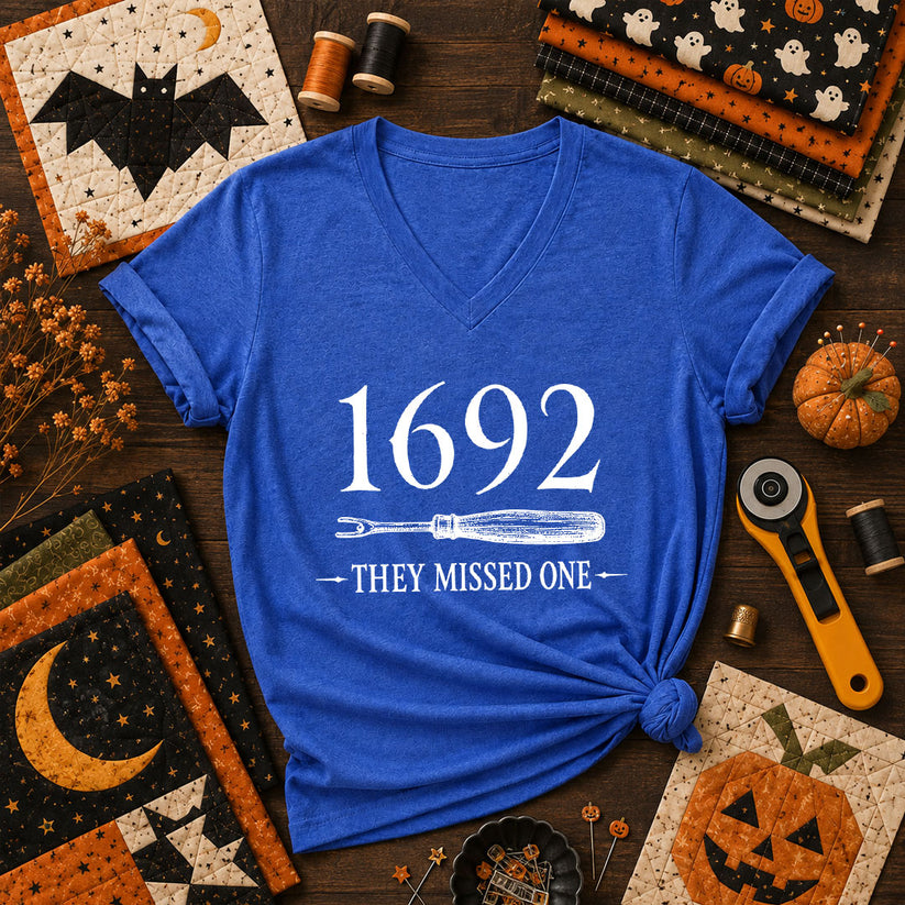 1692 They Missed One Witch Halloween Women's V-Neck - Heather True Royal