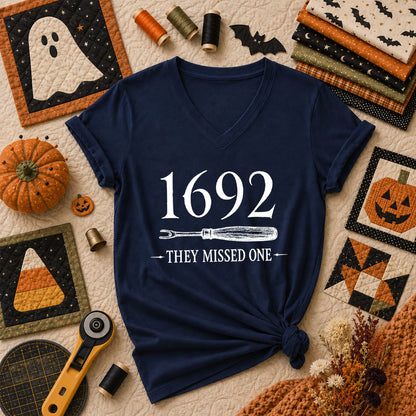 1692 They Missed One Witch Halloween Women's V-Neck - Navy