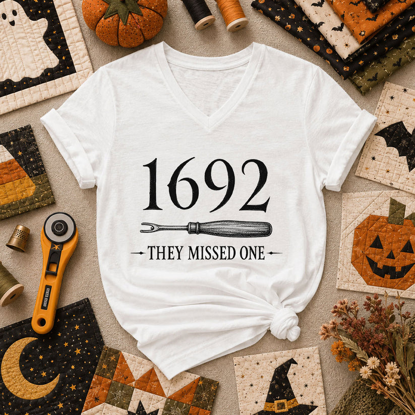 1692 They Missed One Witch Halloween Women's V-Neck - White
