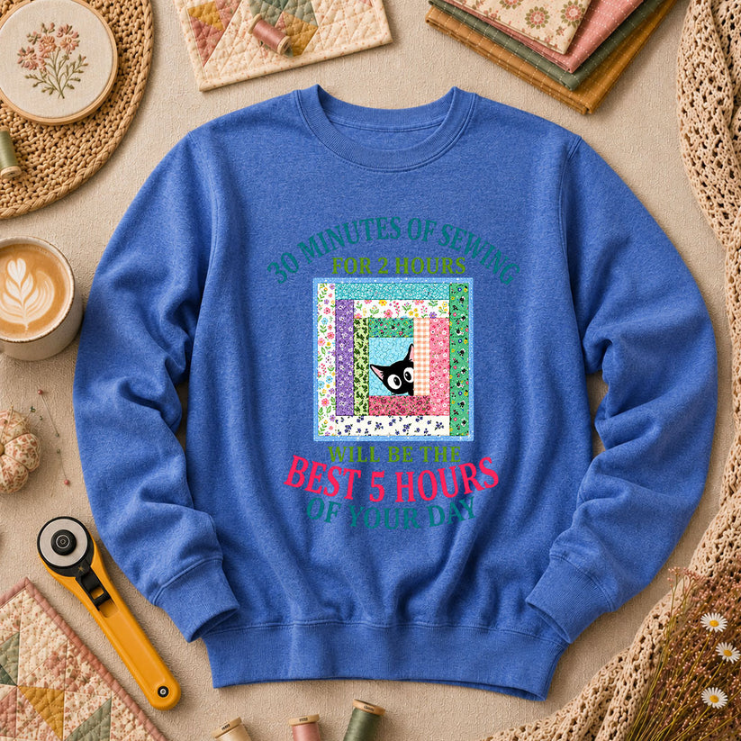 30 Minutes Of Sewing Best 5 Hours Of Day Long Sleeve - Heather True Royal