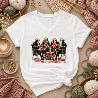 Skeletons Quilting Bee Circle Women's V-Neck
