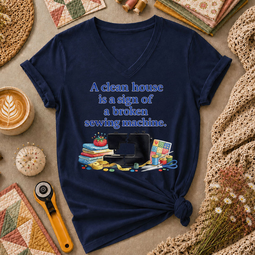 A Clean House Is A Sign Of A Broken Sewing Machine Women's V-Neck - Navy