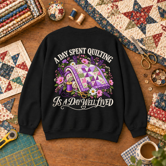 A Day Spent Quilting Is A Day Well Lived Sweatshirt - Black