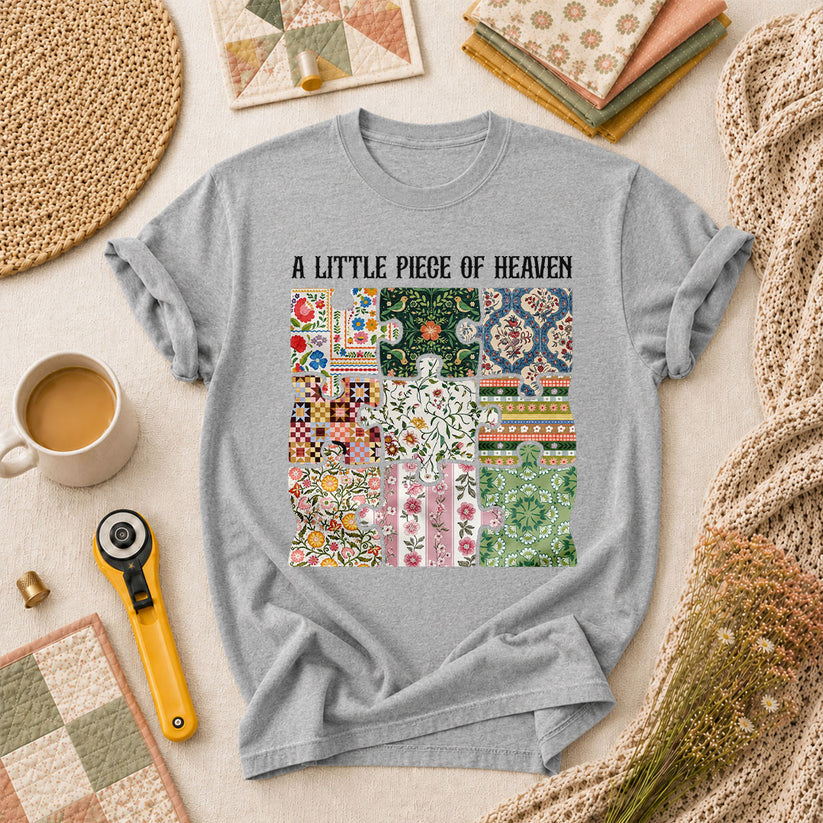 A Little Piece Of Heaven Quilt T-Shirt - Athletic Heather