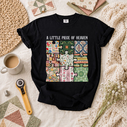 A Little Piece Of Heaven Quilt T-Shirt - Black