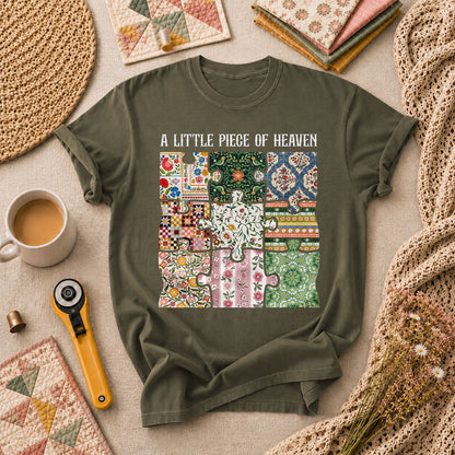 A Little Piece Of Heaven Quilt T-Shirt - Military Green