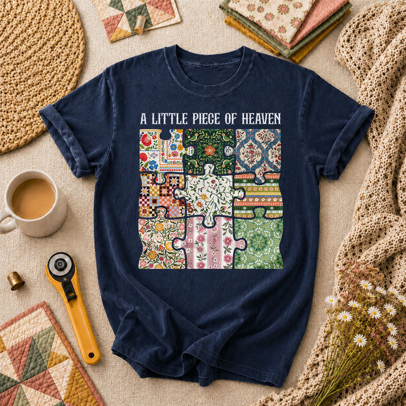 A Little Piece Of Heaven Quilt T-Shirt - Navy