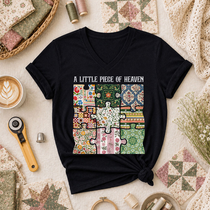 A Little Piece Of Heaven Quilt Women's V-Neck - Black
