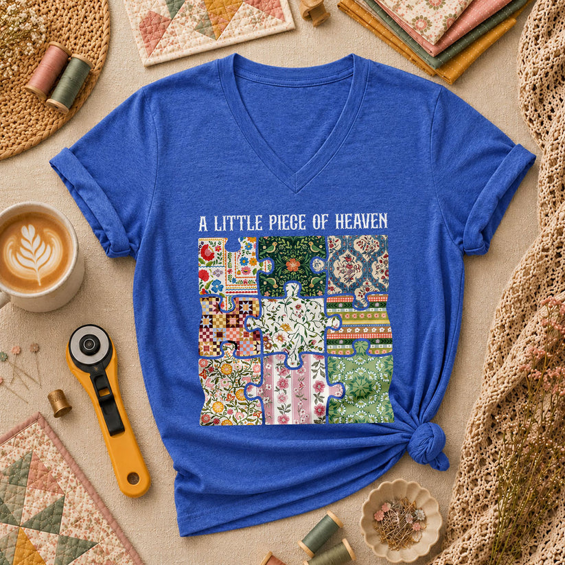 A Little Piece Of Heaven Quilt Women's V-Neck - Heather True Royal
