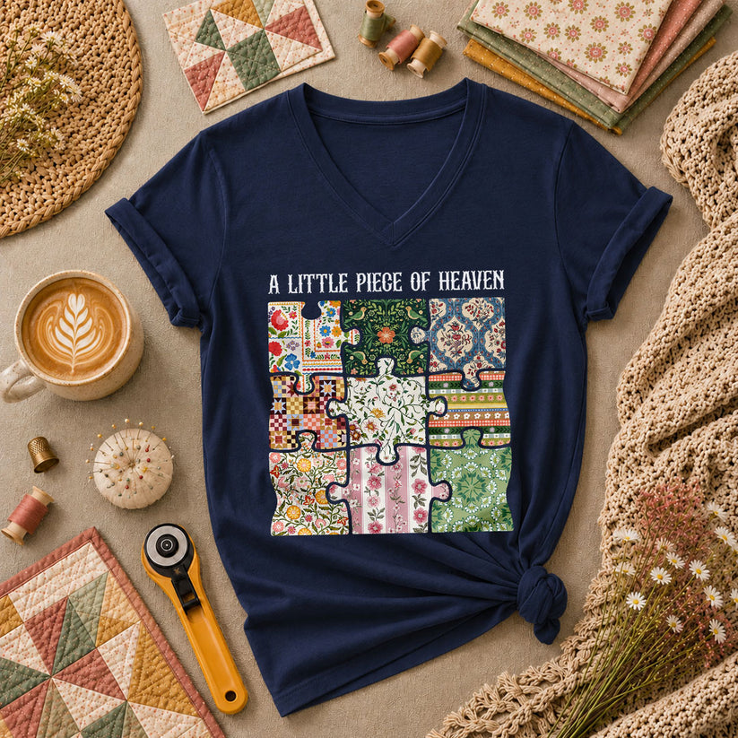 A Little Piece Of Heaven Quilt Women's V-Neck - Navy