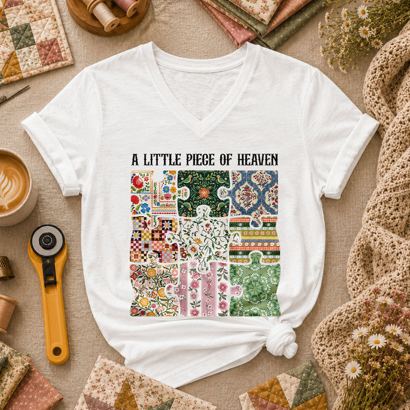 A Little Piece Of Heaven Quilt Women's V-Neck - White