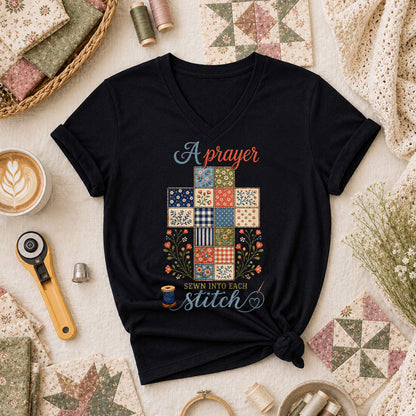 A Prayer Sewn Into Each Stitch Women's V-Neck - Black