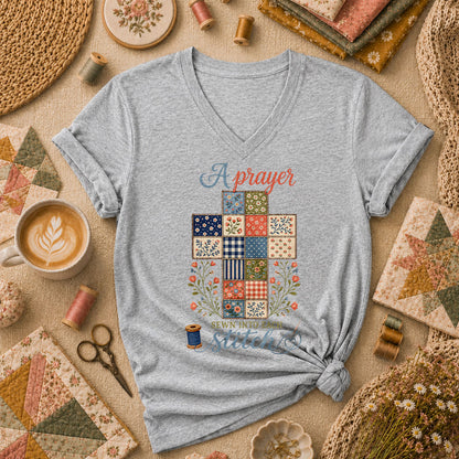A Prayer Sewn Into Each Stitch Women's V-Neck - Sport Grey