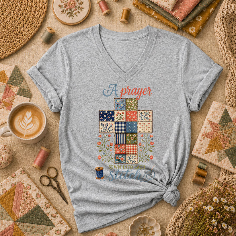A Prayer Sewn Into Each Stitch Women's V-Neck - Sport Grey