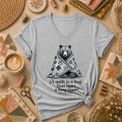 A Quilt Is A Hug That Lasts A Long Time Bear Women's V-Neck - Athletic Heather