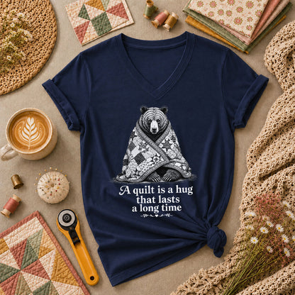 A Quilt Is A Hug That Lasts A Long Time Bear Women's V-Neck - Navy