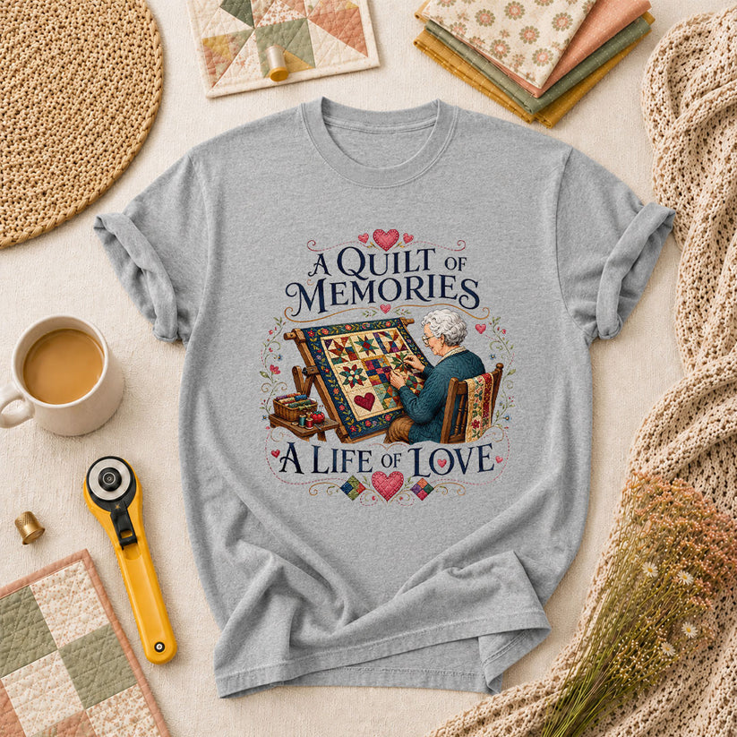 A Quilt Of Memories A Life Of Love Grandma Quilting T-Shirt - Athletic Heather