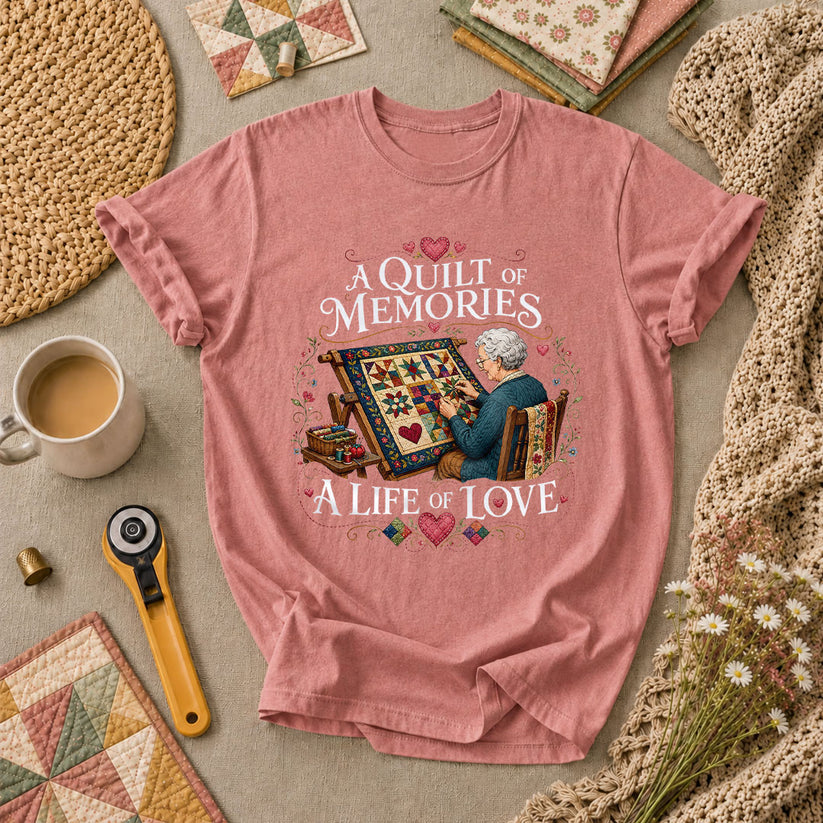 A Quilt Of Memories A Life Of Love Grandma Quilting T-Shirt - Heather Mauve