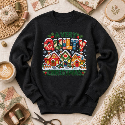 A Very Quilty Christmas Snowy Quilted Village Long Sleeve - Black