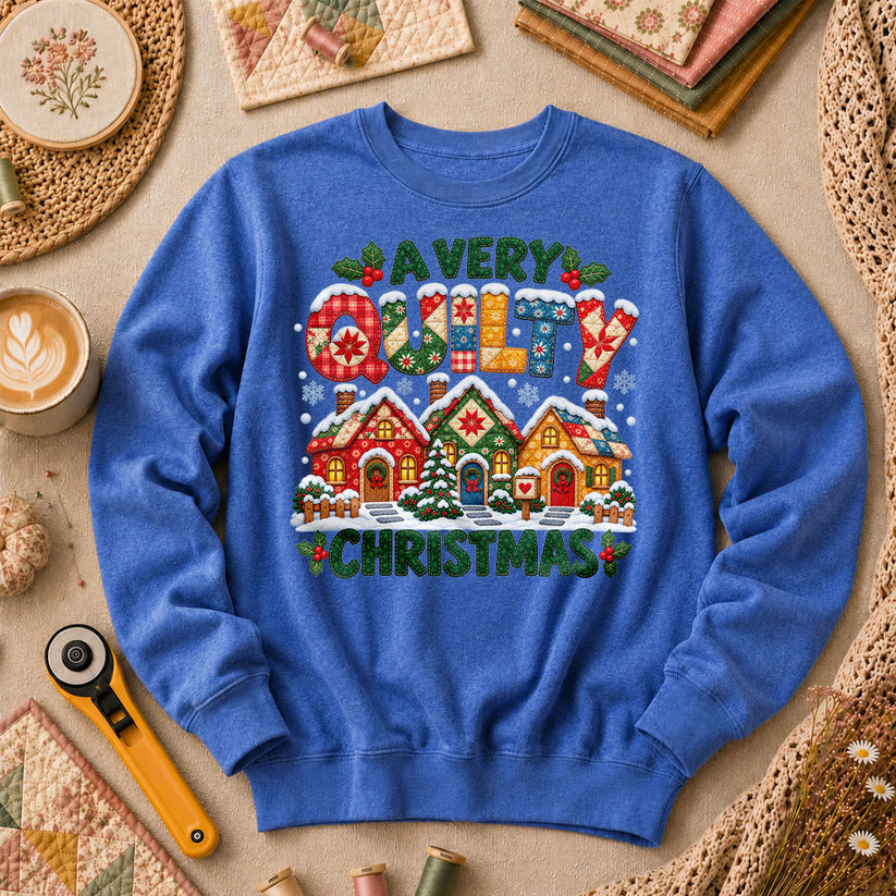 A Very Quilty Christmas Snowy Quilted Village Long Sleeve - Heather True Royal