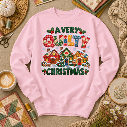 A Very Quilty Christmas Snowy Quilted Village Long Sleeve - Light Pink