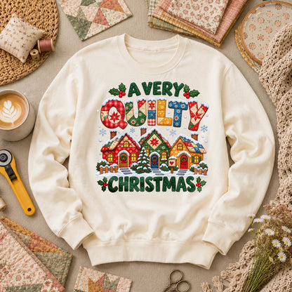 A Very Quilty Christmas Snowy Quilted Village Long Sleeve - Natural
