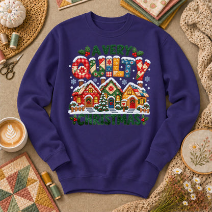 A Very Quilty Christmas Snowy Quilted Village Long Sleeve - Purple