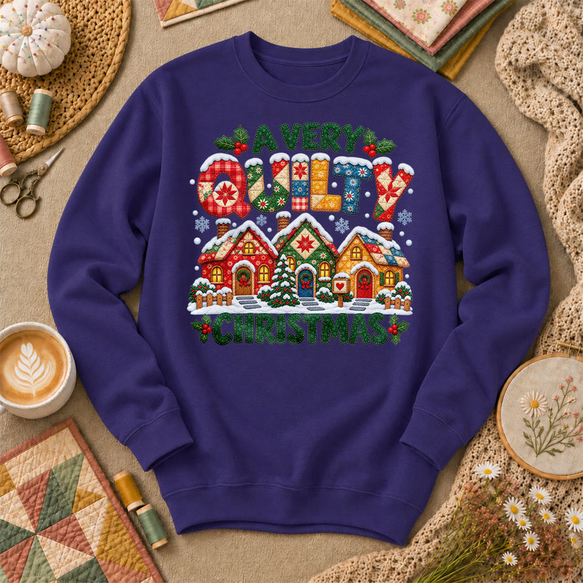 A Very Quilty Christmas Snowy Quilted Village Long Sleeve - Purple