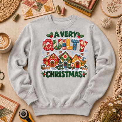 A Very Quilty Christmas Snowy Quilted Village Long Sleeve - Sport Grey
