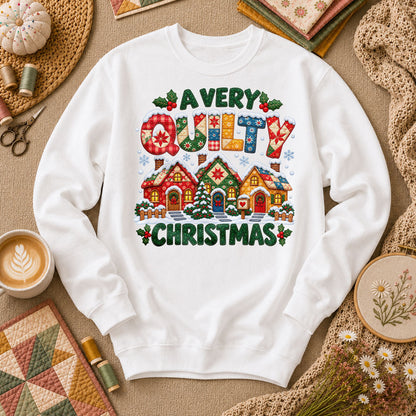 A Very Quilty Christmas Snowy Quilted Village Long Sleeve - White
