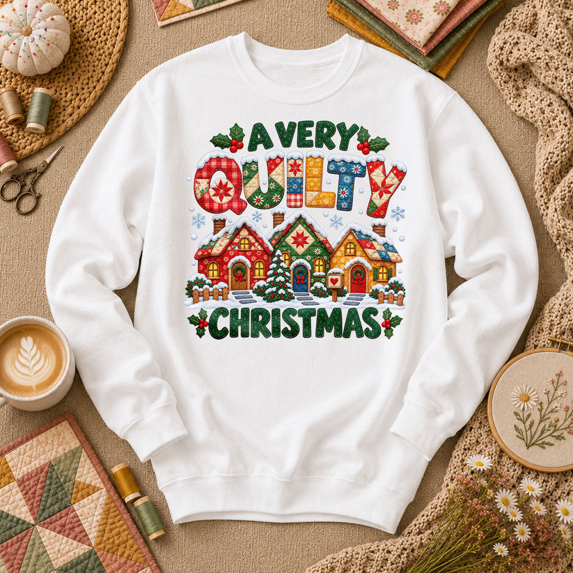 A Very Quilty Christmas Snowy Quilted Village Long Sleeve - White