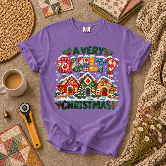 A Very Quilty Christmas Snowy Quilted Village T-Shirt - Heather Team Purple